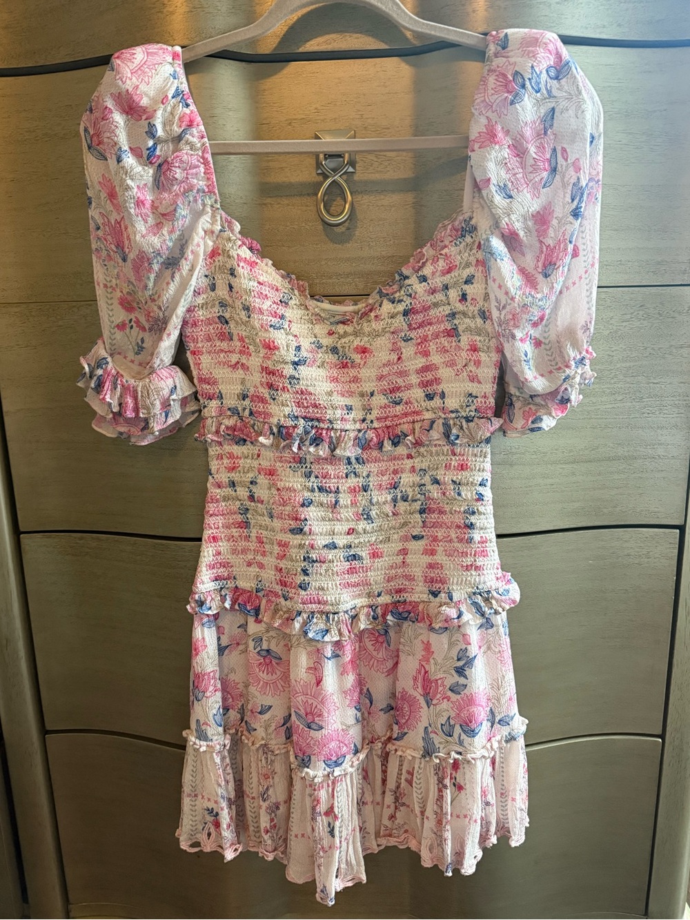 HEMANT & NANDITA Pink Floral Smocked Mini Dress